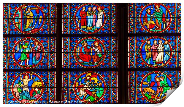 Kings Saints Stained Glass Notre Dame Cathedral Paris France Print by William Perry