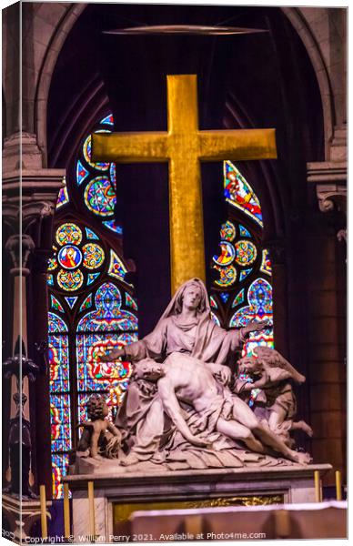 Pieta Statue Cross Stained Glass Notre Dame Cathedral Paris Fran Canvas Print by William Perry