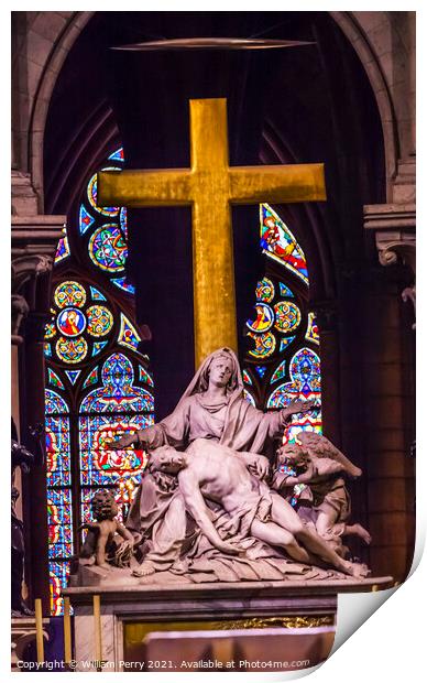 Pieta Statue Cross Stained Glass Notre Dame Cathedral Paris Fran Print by William Perry