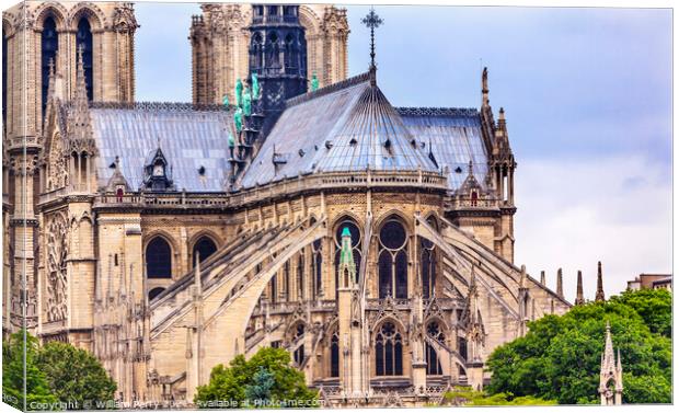 Flying Butresses Spires Towers Overcast Notre Dame Cathedral Par Canvas Print by William Perry