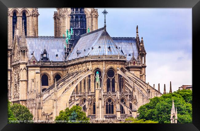 Flying Butresses Spires Towers Overcast Notre Dame Cathedral Par Framed Print by William Perry