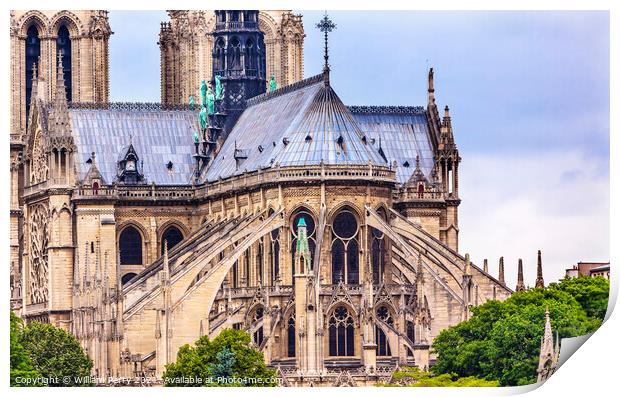 Flying Butresses Spires Towers Overcast Notre Dame Cathedral Par Print by William Perry