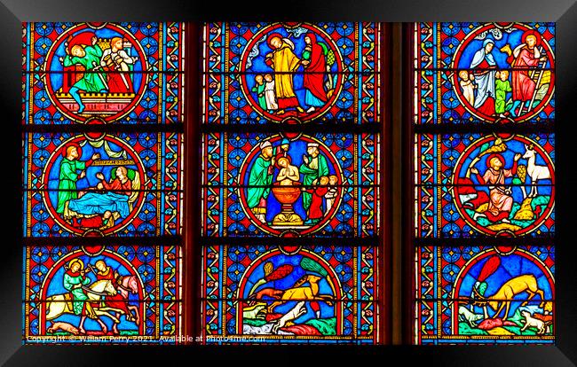 Kings Saints Stained Glass Notre Dame Cathedral Paris France Framed Print by William Perry
