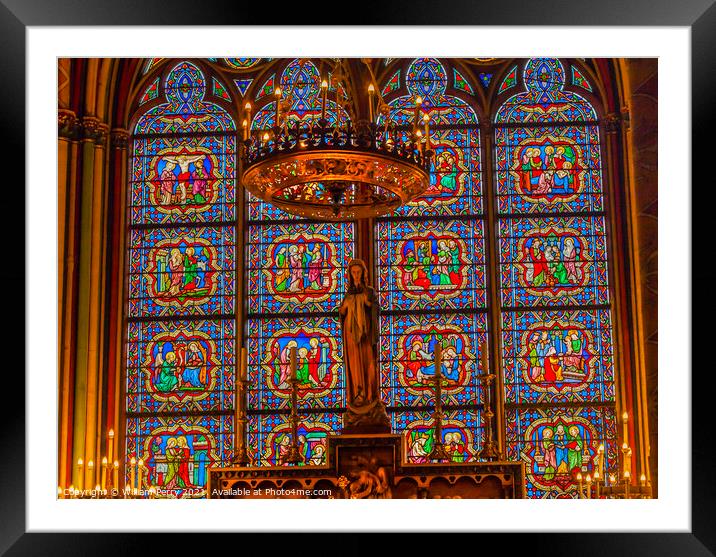 Mary Statue Candles Stained Glass Notre Dame Cathedral Paris Fra Framed Mounted Print by William Perry