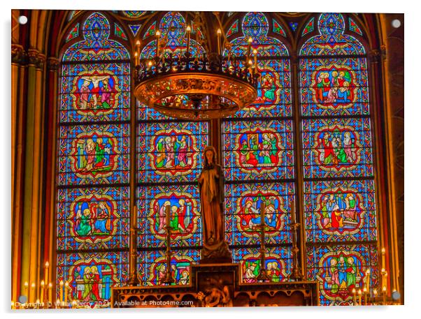 Mary Statue Candles Stained Glass Notre Dame Cathedral Paris Fra Acrylic by William Perry