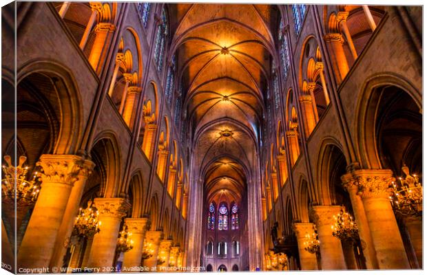 Interior Arches Stained Glass Notre Dame Cathedral Paris France Canvas Print by William Perry