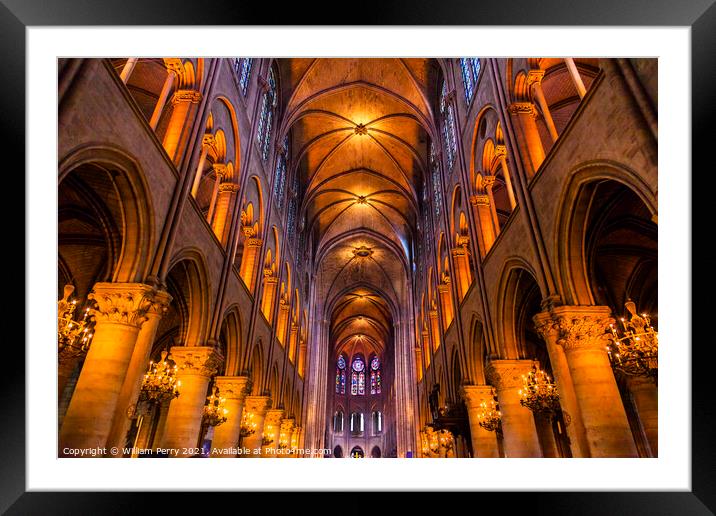 Interior Arches Stained Glass Notre Dame Cathedral Paris France Framed Mounted Print by William Perry