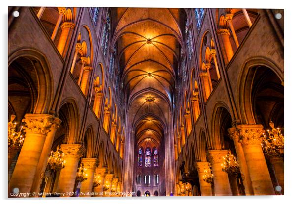 Interior Arches Stained Glass Notre Dame Cathedral Paris France Acrylic by William Perry