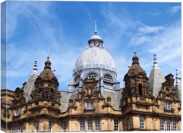 ornate stone towers and domes on the roof of leeds city market a historical building in west yorkshire england Canvas Print by Philip Openshaw