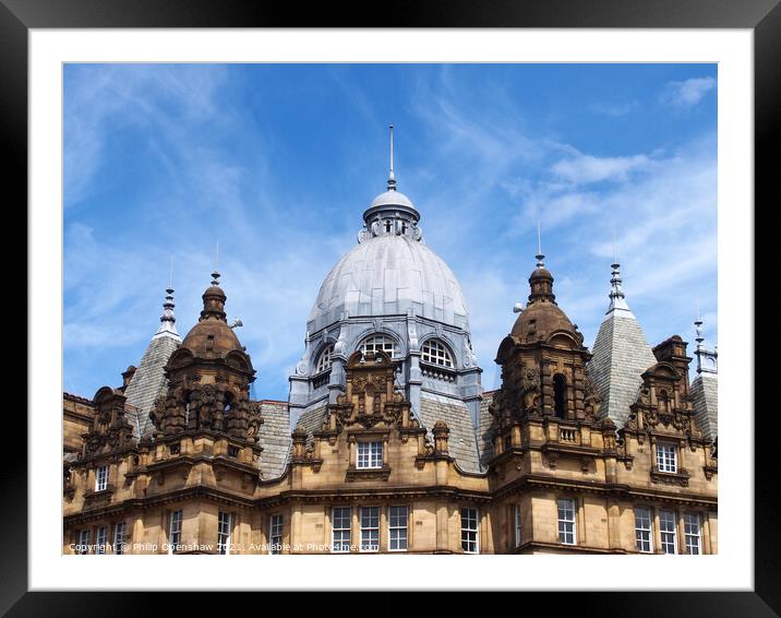 ornate stone towers and domes on the roof of leeds city market a historical building in west yorkshire england Framed Mounted Print by Philip Openshaw