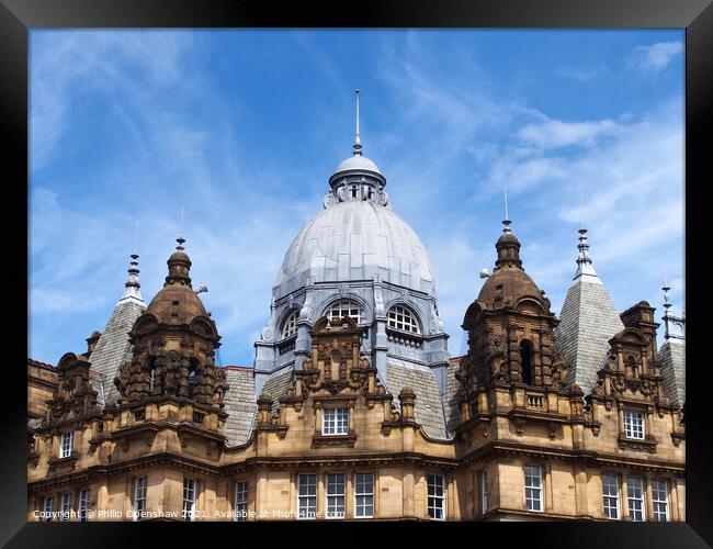 ornate stone towers and domes on the roof of leeds city market a historical building in west yorkshire england Framed Print by Philip Openshaw
