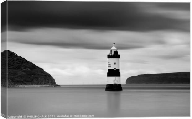 Penmon lighthouse in black and white 590 Canvas Print by PHILIP CHALK