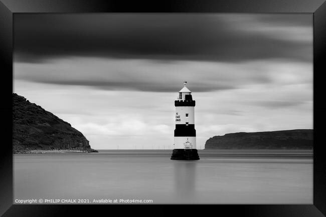 Penmon lighthouse in black and white 590 Framed Print by PHILIP CHALK