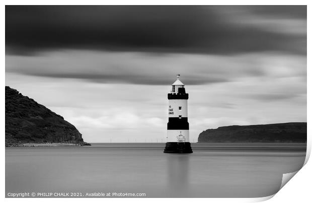 Penmon lighthouse in black and white 590 Print by PHILIP CHALK