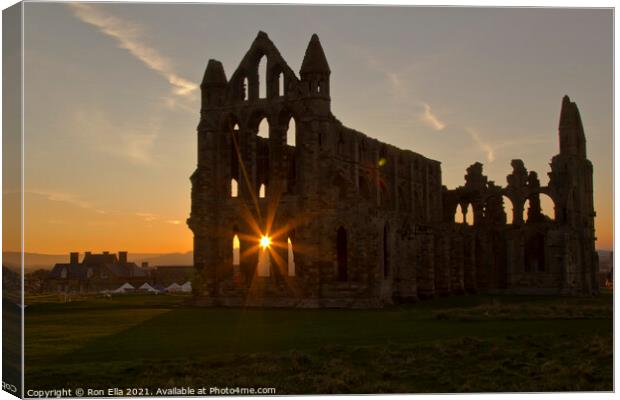 Radiant Whitby Abbey at Sunset Canvas Print by Ron Ella
