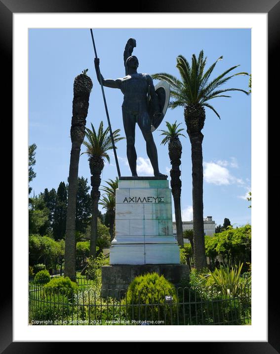 Majestic Statue of Achilles Framed Mounted Print by Les Schofield