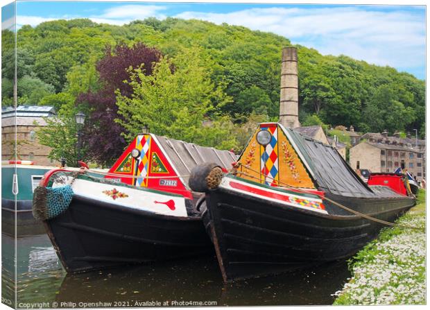 old narrow boats on the rochdale canal Canvas Print by Philip Openshaw