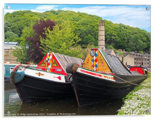 old narrow boats on the rochdale canal Acrylic by Philip Openshaw