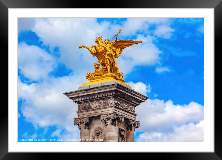 Golden Winged Horse Statue Pont Bridge Alexandre III Paris Franc Framed Mounted Print by William Perry