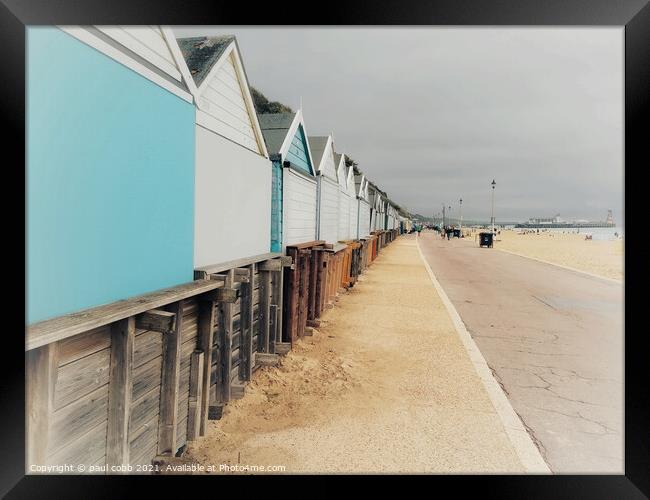 Vibrant Beach Huts on Bournemouths Summertime Shor Framed Print by paul cobb