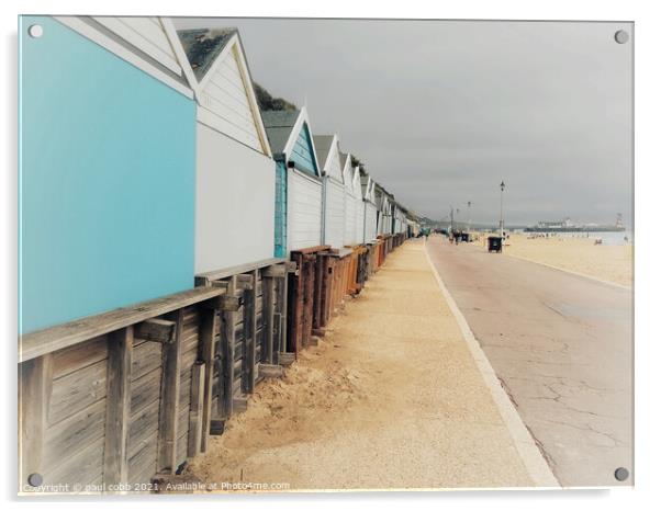 Vibrant Beach Huts on Bournemouths Summertime Shor Acrylic by paul cobb