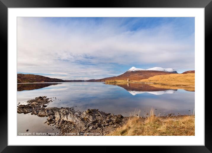Loch Assynt Reflections in Winter NC500 Scotland. Framed Mounted Print by Barbara Jones