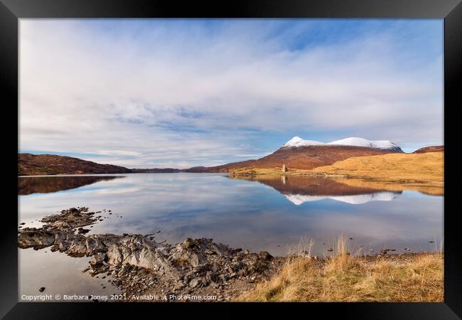Loch Assynt Reflections in Winter NC500 Scotland. Framed Print by Barbara Jones
