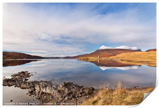 Loch Assynt Reflections in Winter NC500 Scotland. Print by Barbara Jones
