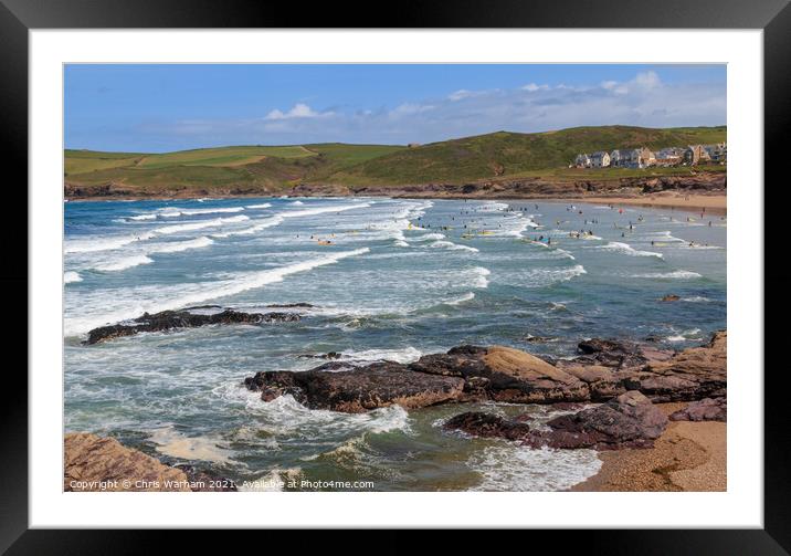 Polzeath Beach with breaking surf Framed Mounted Print by Chris Warham