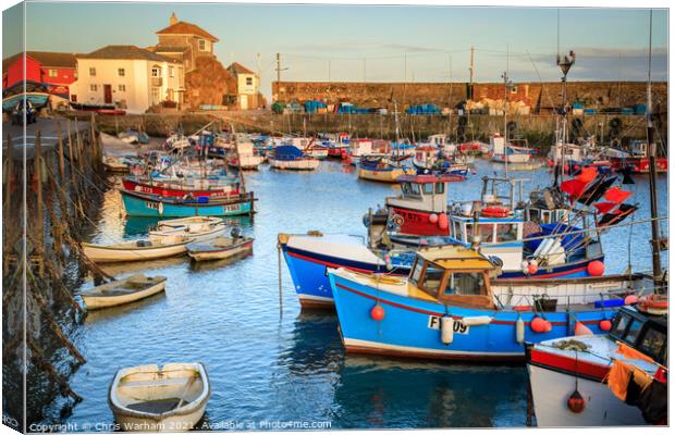 Mevagissey harbour, Cornwall at sunset Canvas Print by Chris Warham