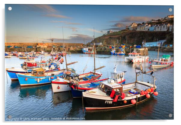 Mevagissey inner harbour Acrylic by Chris Warham