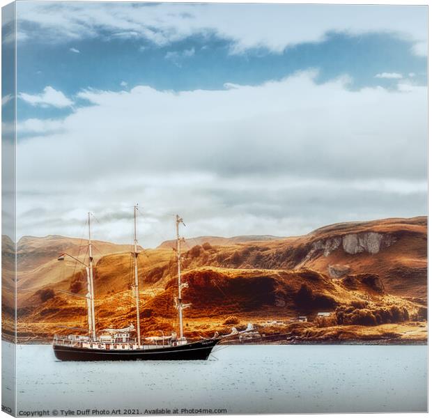 Sailing Ship in Oban Bay Canvas Print by Tylie Duff Photo Art