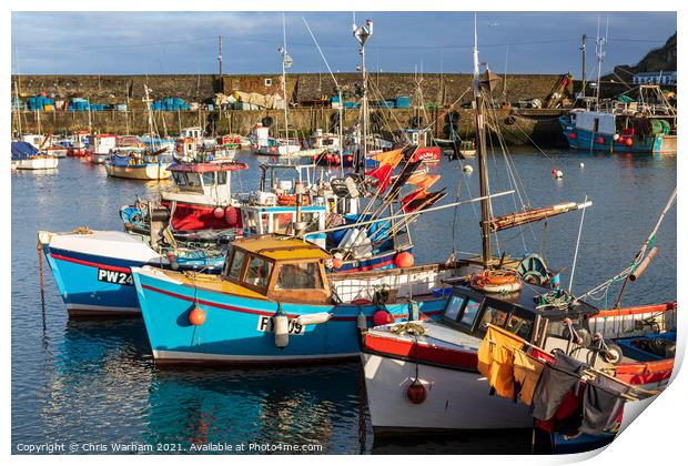 Fishing boats in Mevagissey Harbour Print by Chris Warham