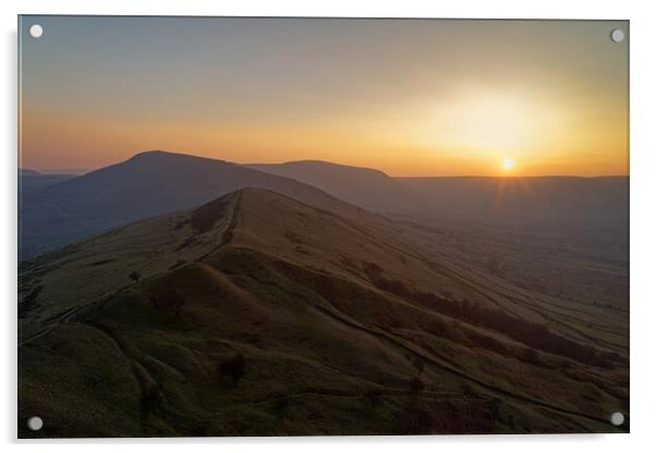 Great Ridge Sunset Derbyshire Peak District  Acrylic by Darren Galpin