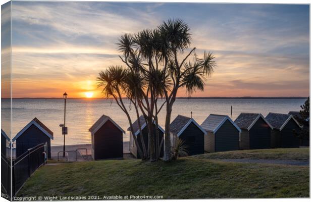 Gurnard Beach Huts Sunset Isle Of Wight Canvas Print by Wight Landscapes