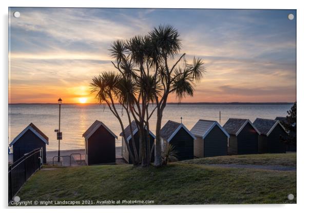 Gurnard Beach Huts Sunset Isle Of Wight Acrylic by Wight Landscapes