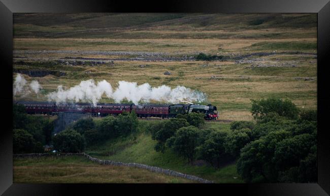 Flying Scotsman approaches Ribblehead Framed Print by Liam Neon