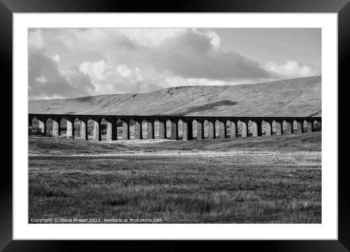 Ribblehead Viaduct Black and White Framed Mounted Print by Diana Mower