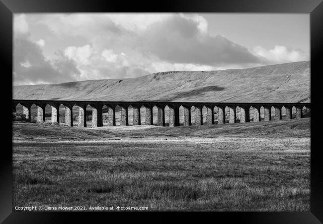 Ribblehead Viaduct Black and White Framed Print by Diana Mower