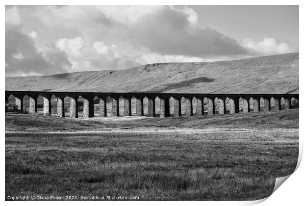 Ribblehead Viaduct Black and White Print by Diana Mower