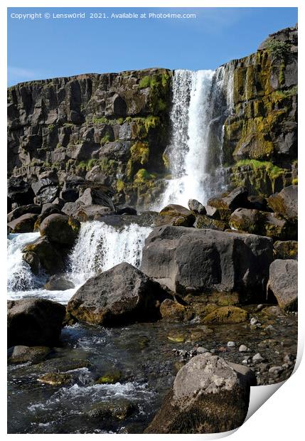 The beautiful waterfall Öxaráfoss in Iceland Print by Lensw0rld 