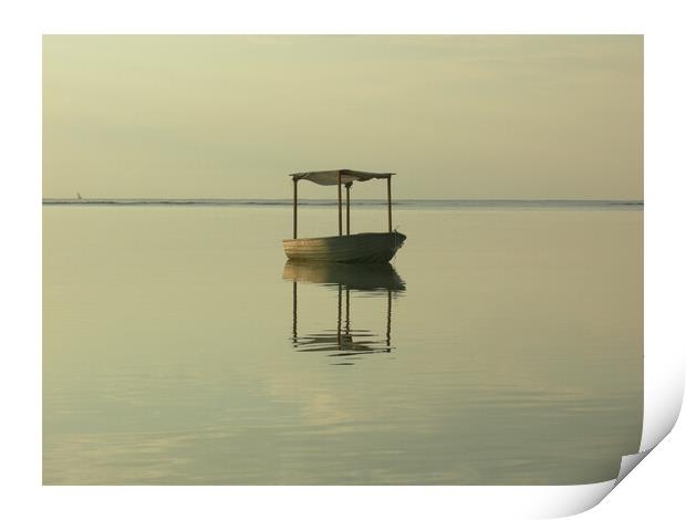 Boat in calm sea waters Print by Mehmood Neky