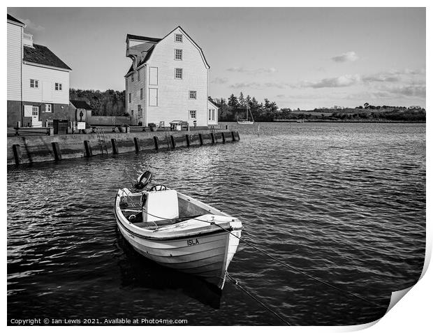 Woodbridge Tide Mill and a Boat Print by Ian Lewis