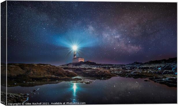 Light house and milky way Canvas Print by Giles Rocholl
