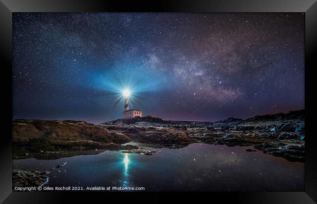 Light house and milky way Framed Print by Giles Rocholl
