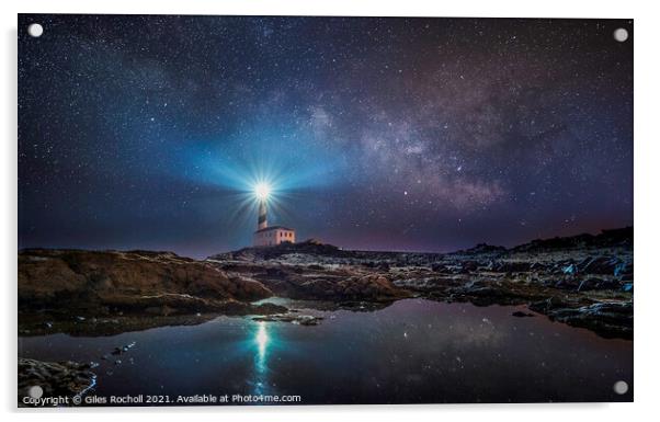 Light house and milky way Acrylic by Giles Rocholl