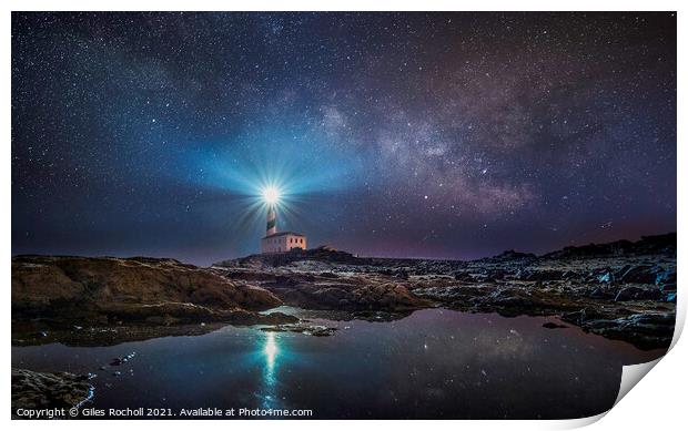 Light house and milky way Print by Giles Rocholl