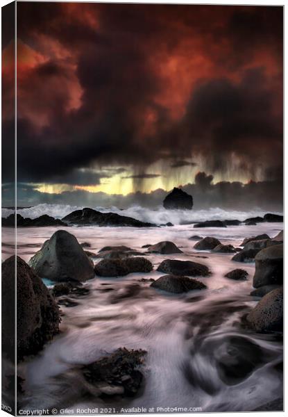Dramatic sunset sea storm Iceland Canvas Print by Giles Rocholl