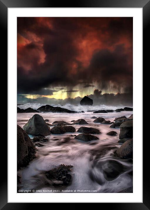 Dramatic sunset sea storm Iceland Framed Mounted Print by Giles Rocholl