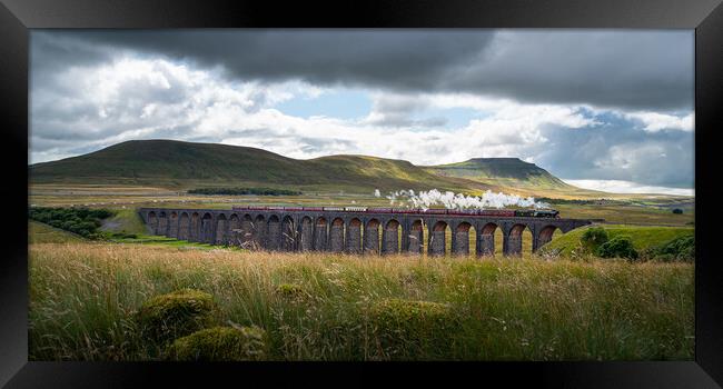 The Flying Scotsman over the Ribblehead Viaduct Framed Print by Liam Neon